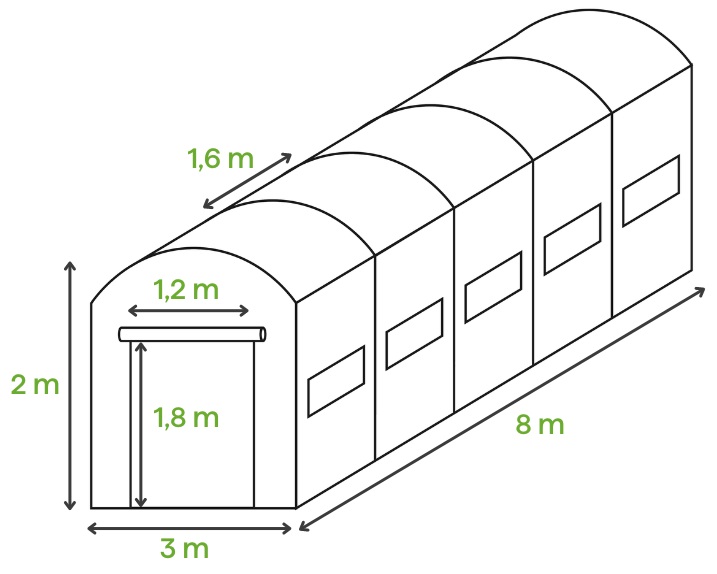Bílý zahradní tunel Cultivo - rozměry