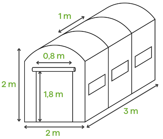 Bílý zahradní tunel Cultivo - rozměry