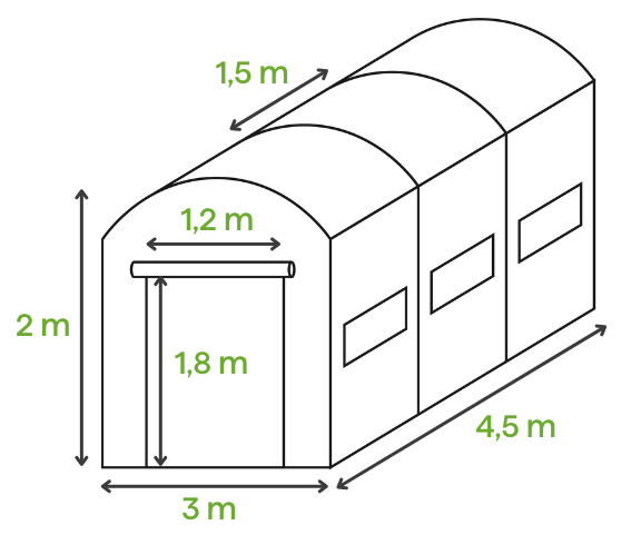 Bílý zahradní tunel Cultivo - rozměry