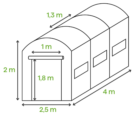Bílý zahradní tunel Cultivo - rozměry