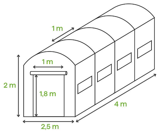 Zelený zahradní tunel Cultivo - rozměry